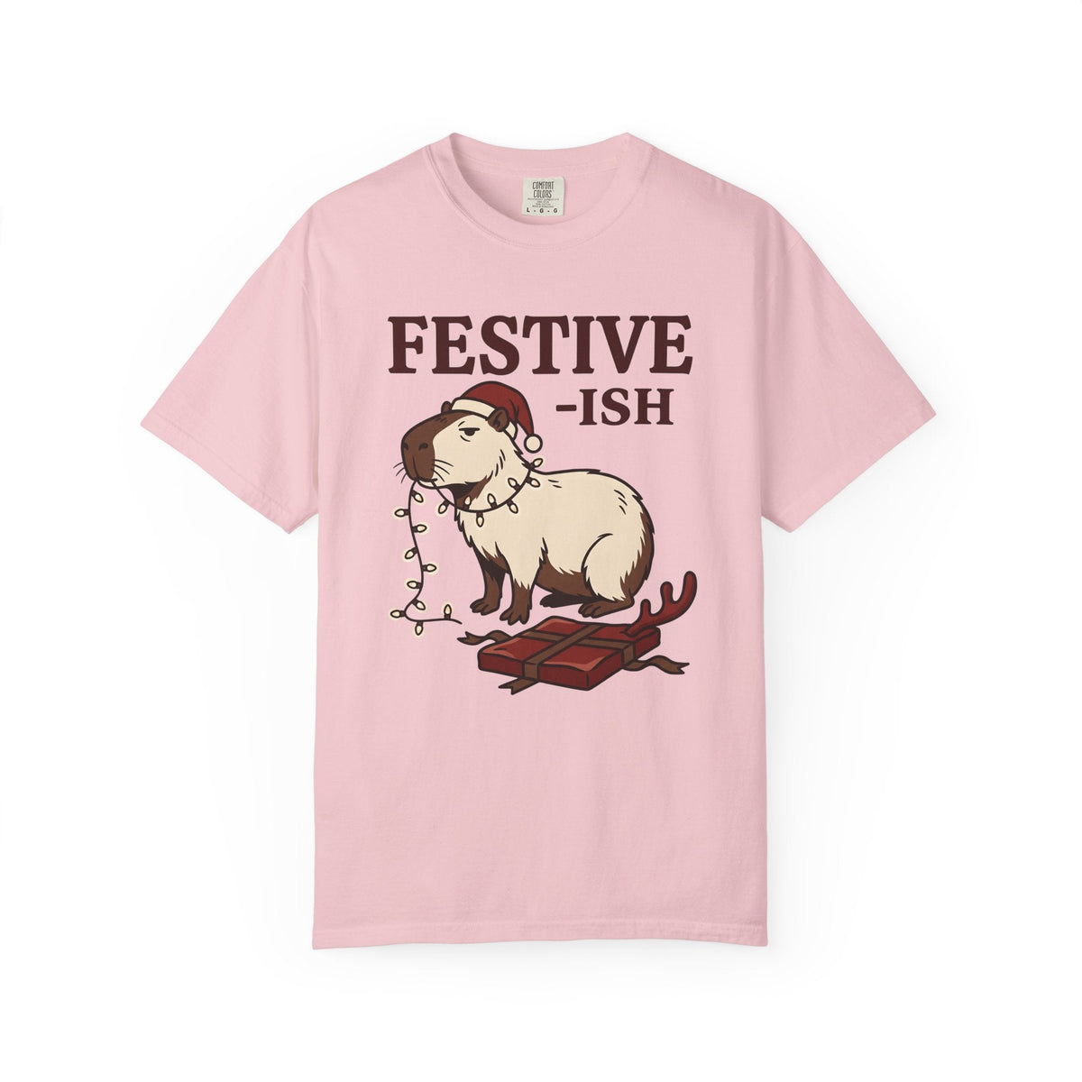 Capybara Christmas Hat Shirt Christmas Wildlife Unisex Gift Comic Tee Rodent