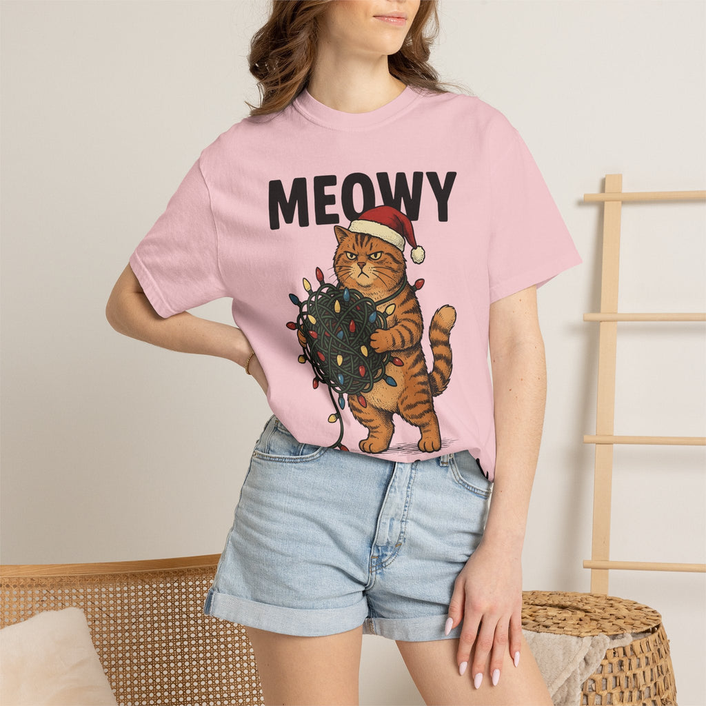 Cat Christmas Hat Shirt Christmas Critters Unisex Gift Line Art Tee Kitty