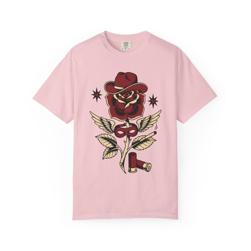 Rose Cowboy Hat Shirt Western Floral Unisex Gift Tattoo Tee Cowboy Hat T-Shirt