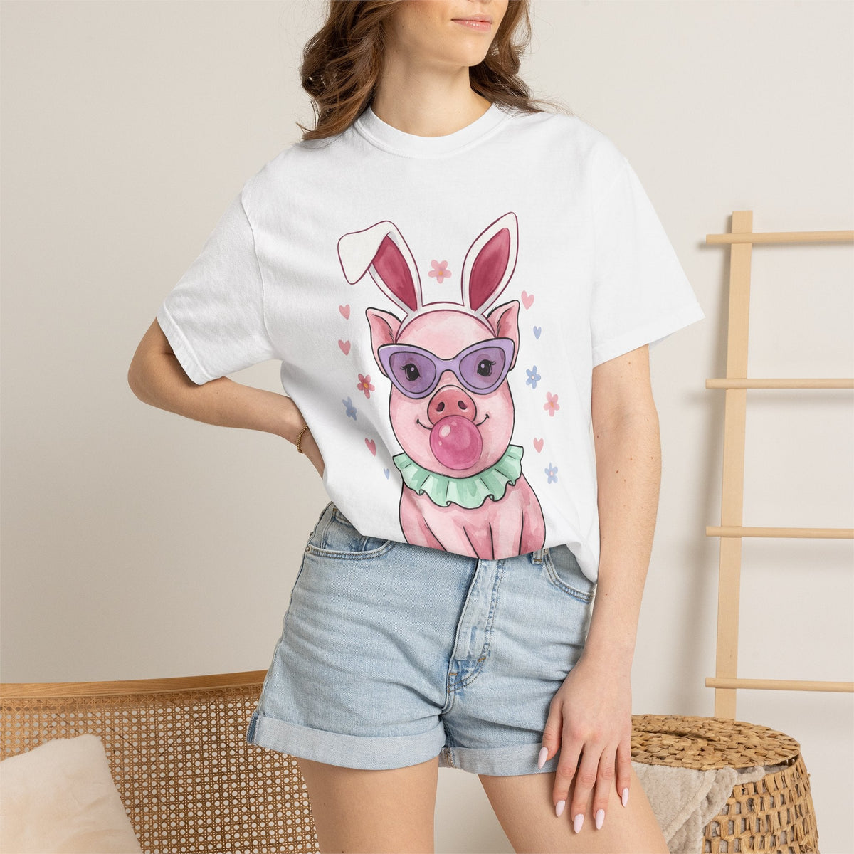 Pig Bunny Ears Shirt Easter Farm Animals Unisex Gift Hand product image 6