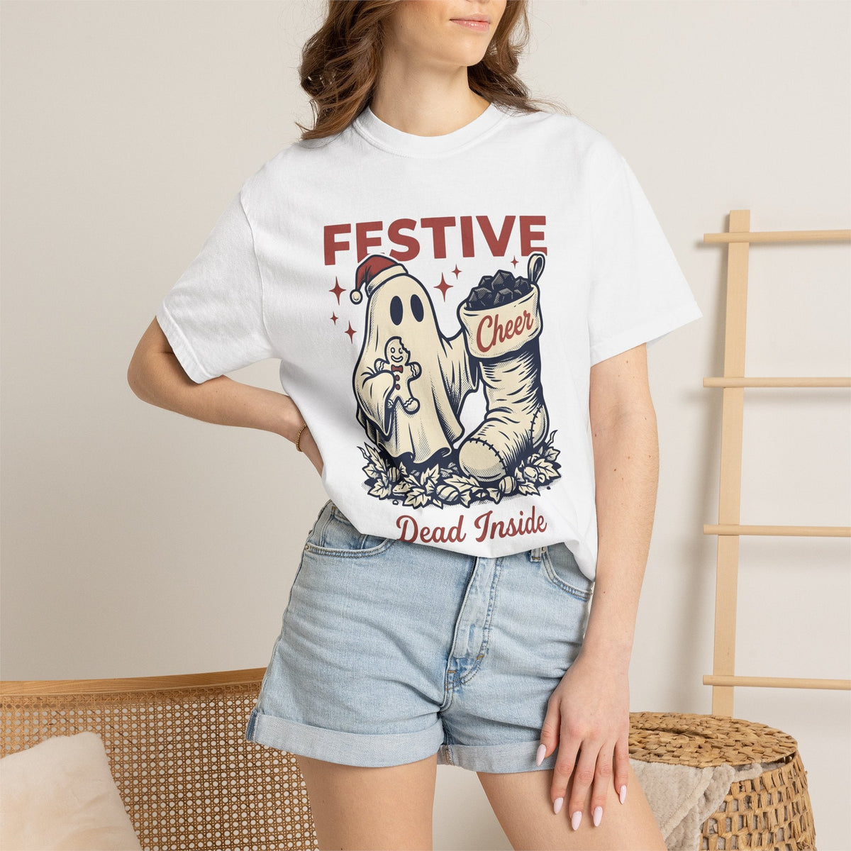Ghost Santa Hat Shirt Christmas Humor Unisex Gift Vintage Tee Santa Hat T-Shirt