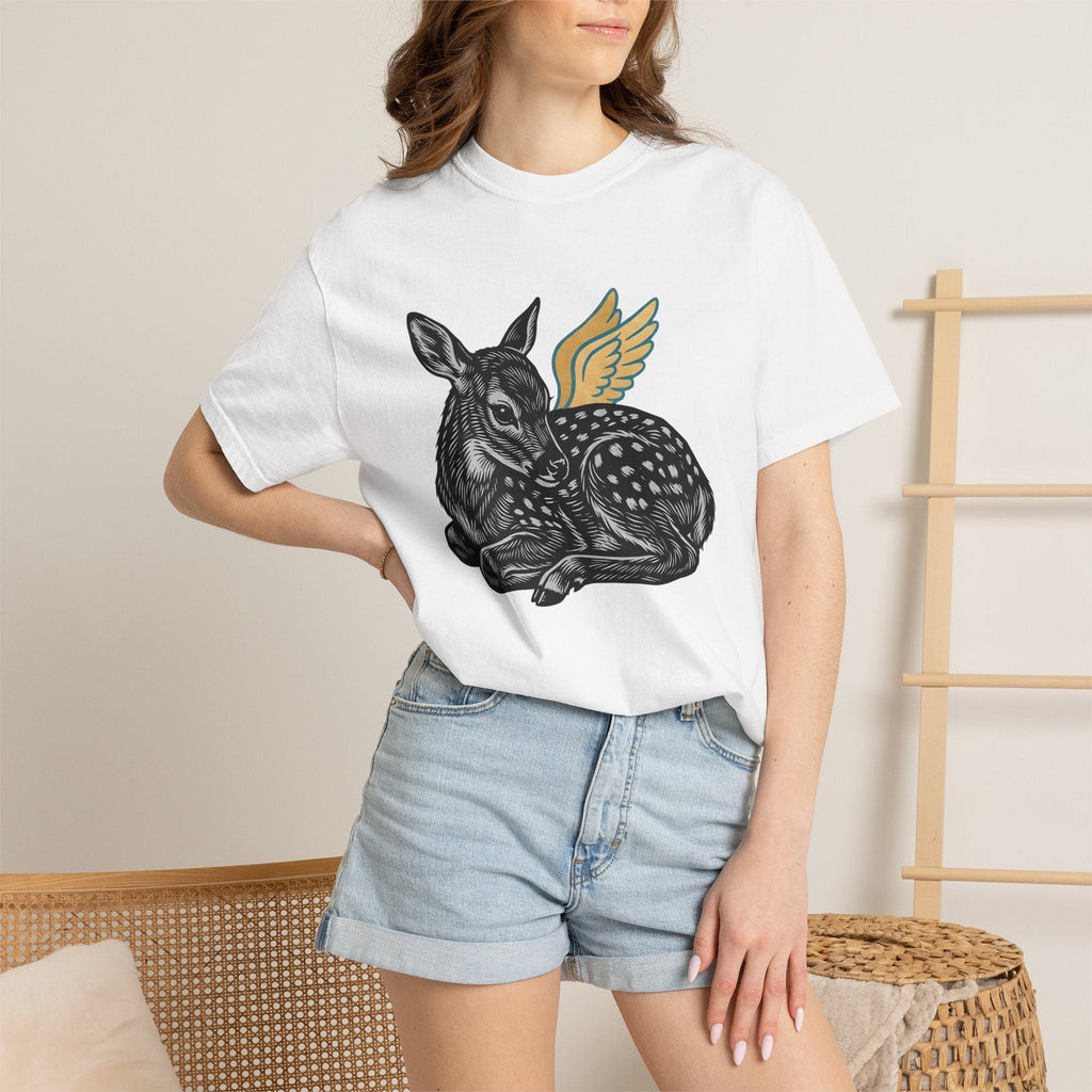 Fawn Shirt Animal Mythical Gift Women Linocut Tee Deer product image 6