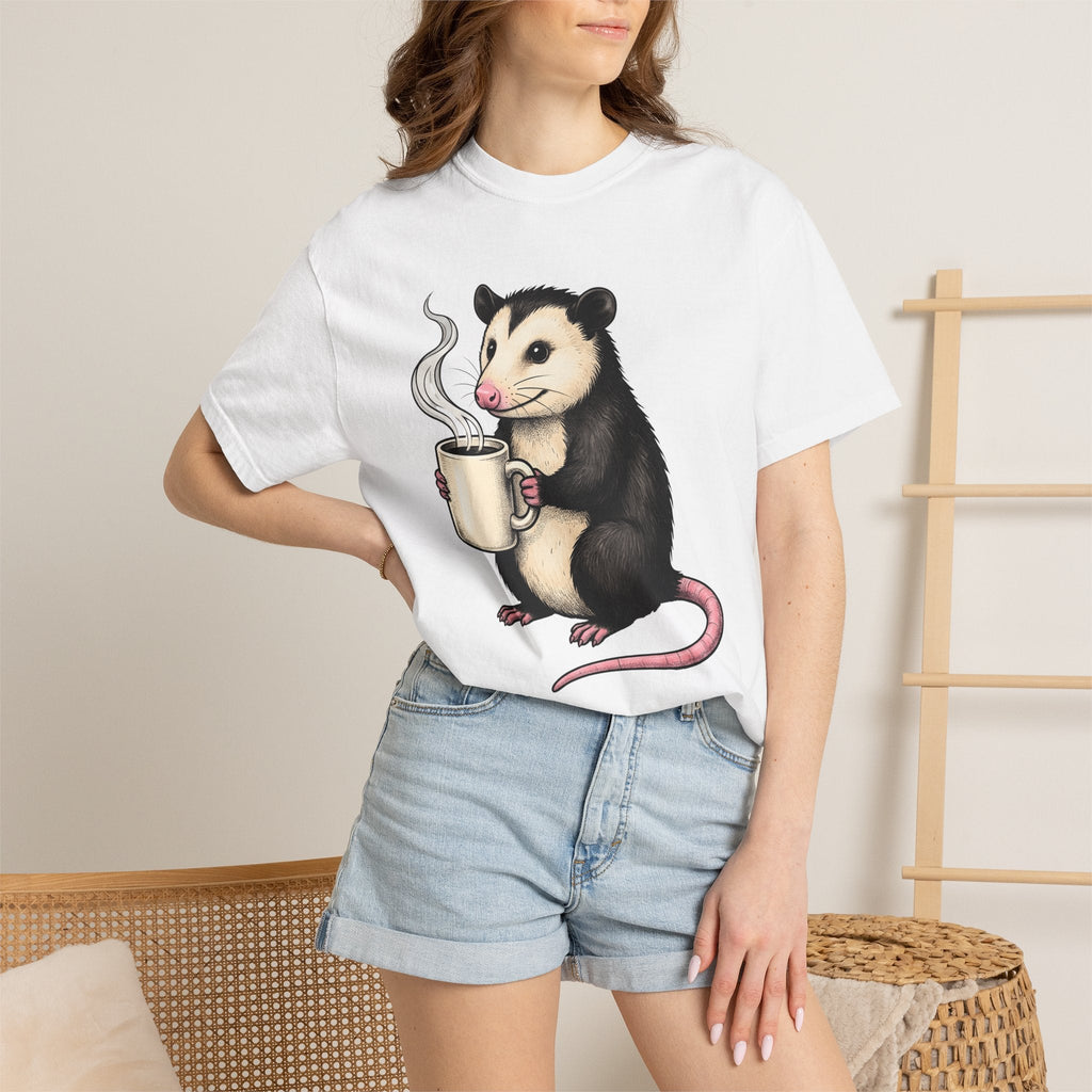 Possum Coffee Cup Shirt Animals Coffee Gift Women Cute Tee Opossum T-Shirt Wildlife Fan Cute Tshirt Coffee Design Hand Drawn Mug Tshirt