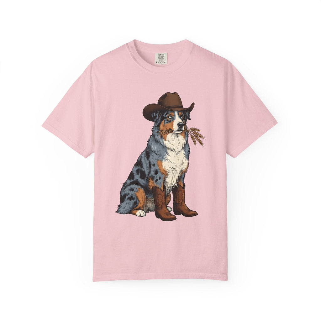 Shepherd Dog Shirt Dog Rodeo Gift Women Old School Tee Sheepdog T-Shirt Dog Fan Vintage Tshirt Rodeo Graphic Line Art Cowgirl Hat Tshirt