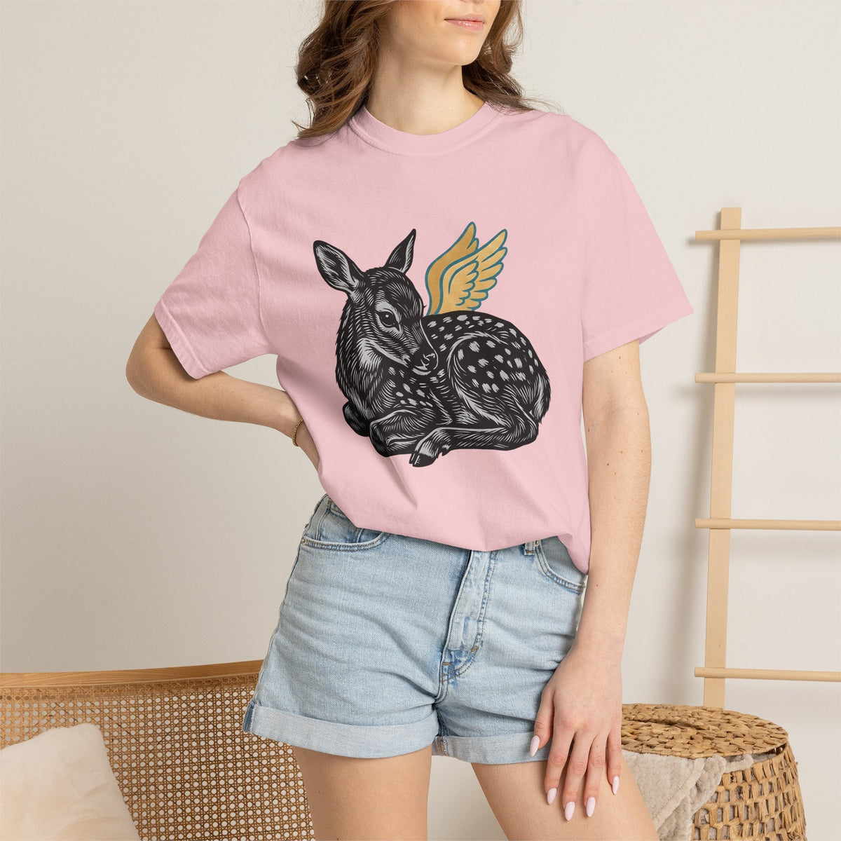 Fawn Shirt Animal Mythical Gift Women Linocut Tee Deer product image 12