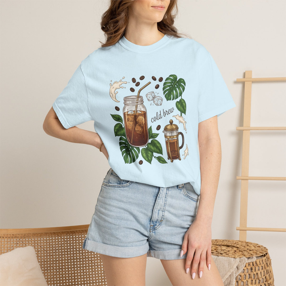 Iced Coffee Jar Shirt Coffee Foodie Unisex Gift Hand Drawn Tee Cold Brew T-Shirt