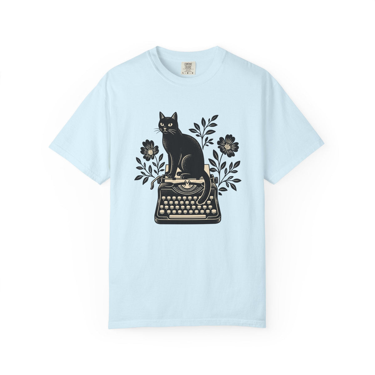 Black Cat Typewriter Shirt Botanical Unisex Gift Hand Drawn product image 2