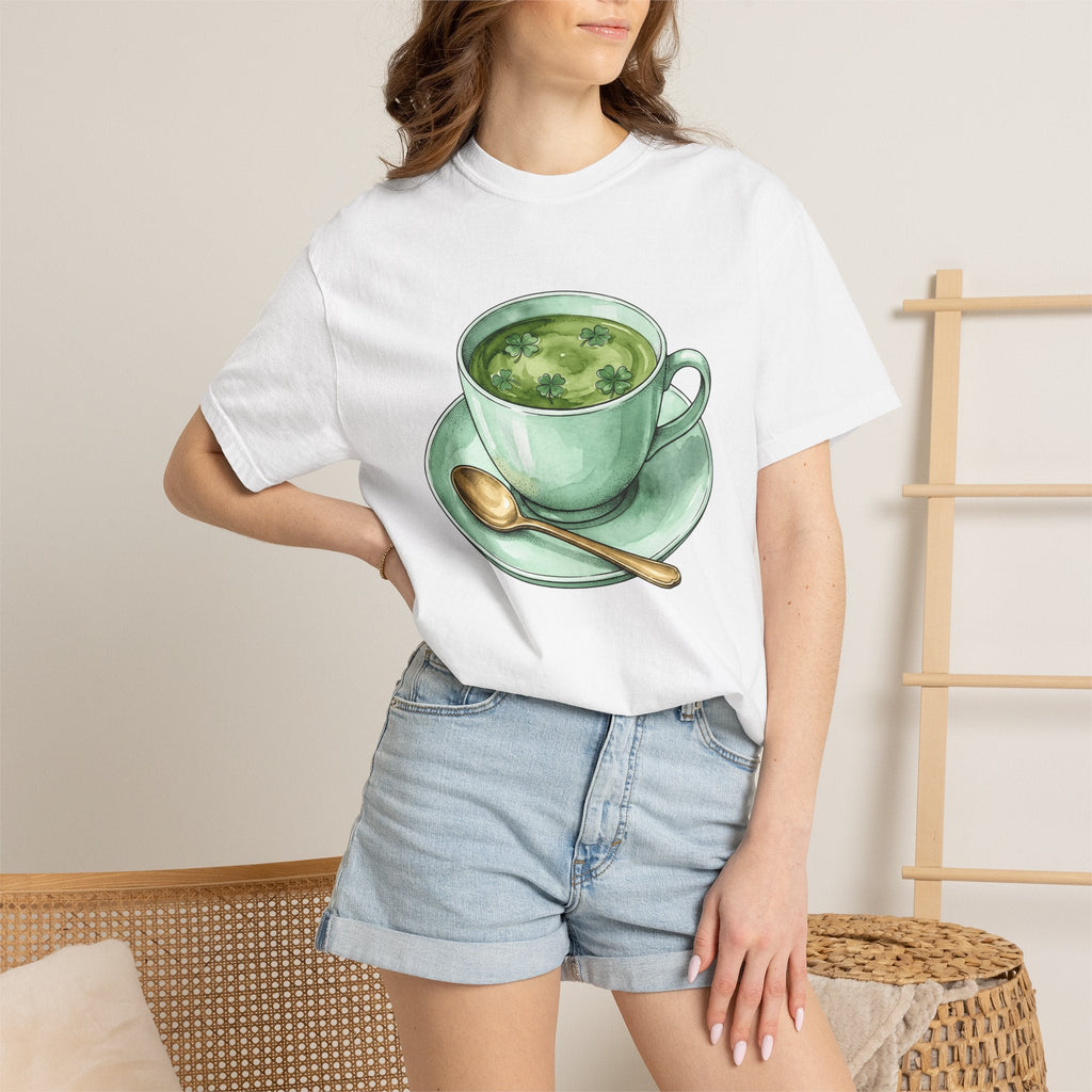Lucky Leaf Cup Shirt St Patrick's Day Infusion Unisex Gift Painted Tee Tea Cup