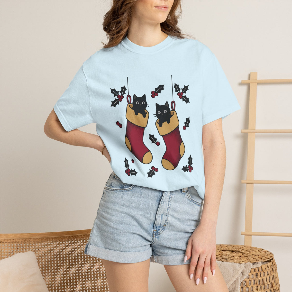 Black Cat Stocking Shirt Holiday Unisex Gift Kawaii Tee product image 9
