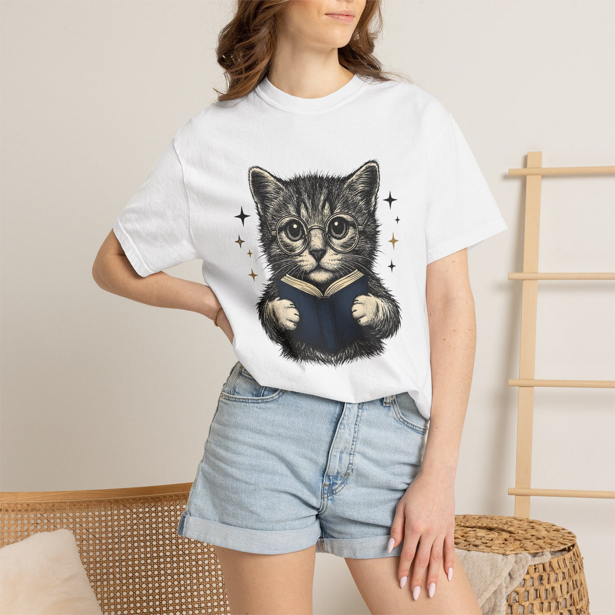 Cat Reading Shirt Novels Unisex Gift Cartoon Tee Kitten product image 6