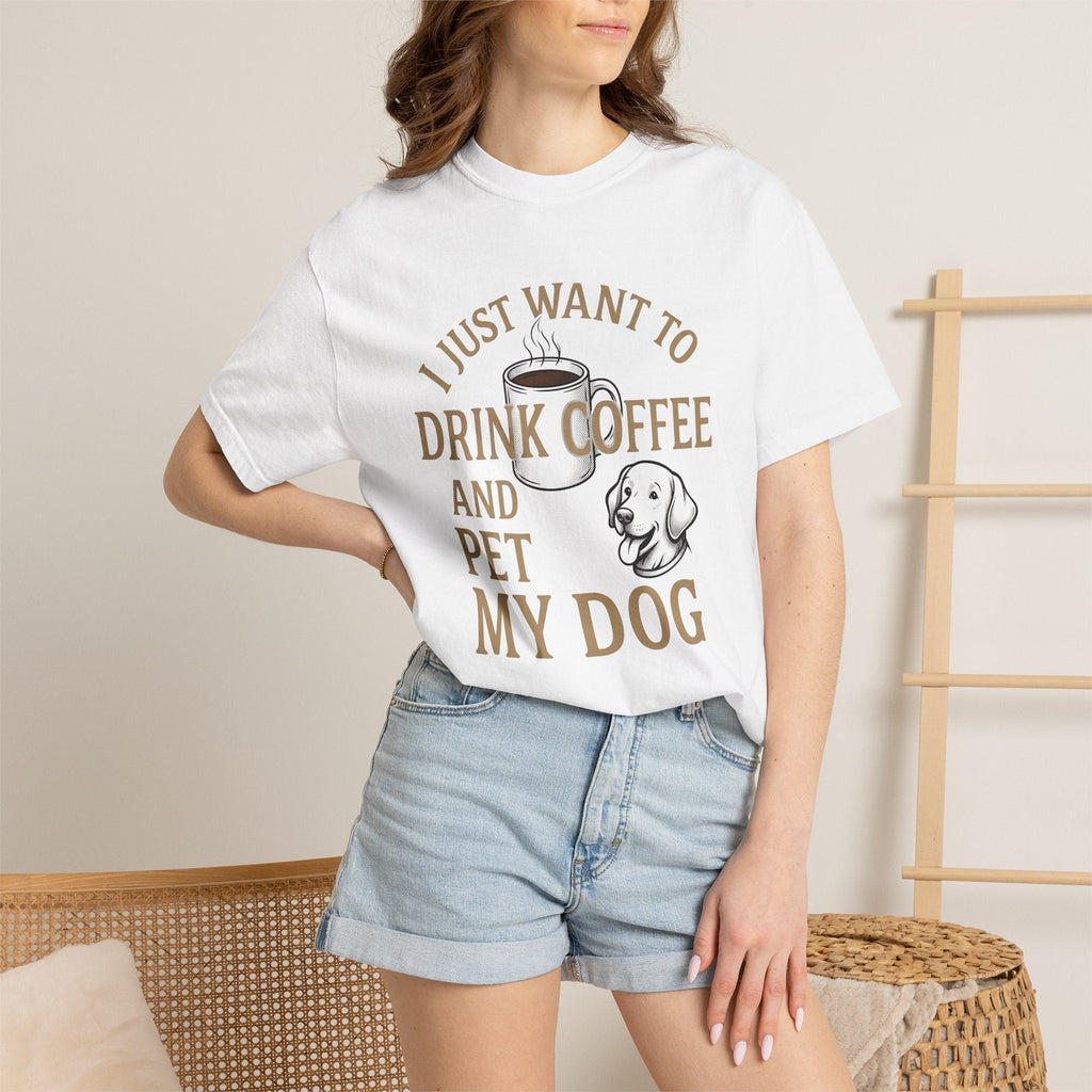 Dog Coffee Cup Shirt Dog Coffee Gift Women Vintage Tee Coffee Mug T-Shirt Dog Fan Retro Tshirt Caffeinated Graphic Hand Drawn Stars Tshirt