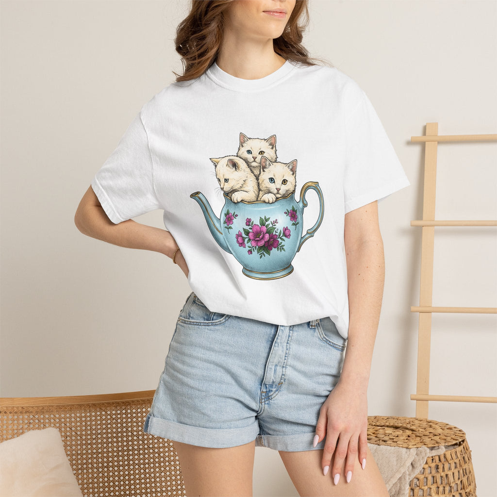 Cat Cup Shirt Cat Beverage Unisex Gift Retro Tee Mug T-Shirt Cat Fan Coffee
