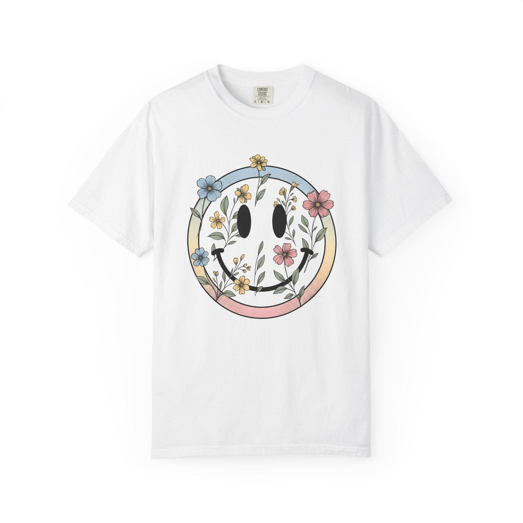Smile Face Blossoms Shirt Boho Chic Flower Unisex Gift Hand product image 1