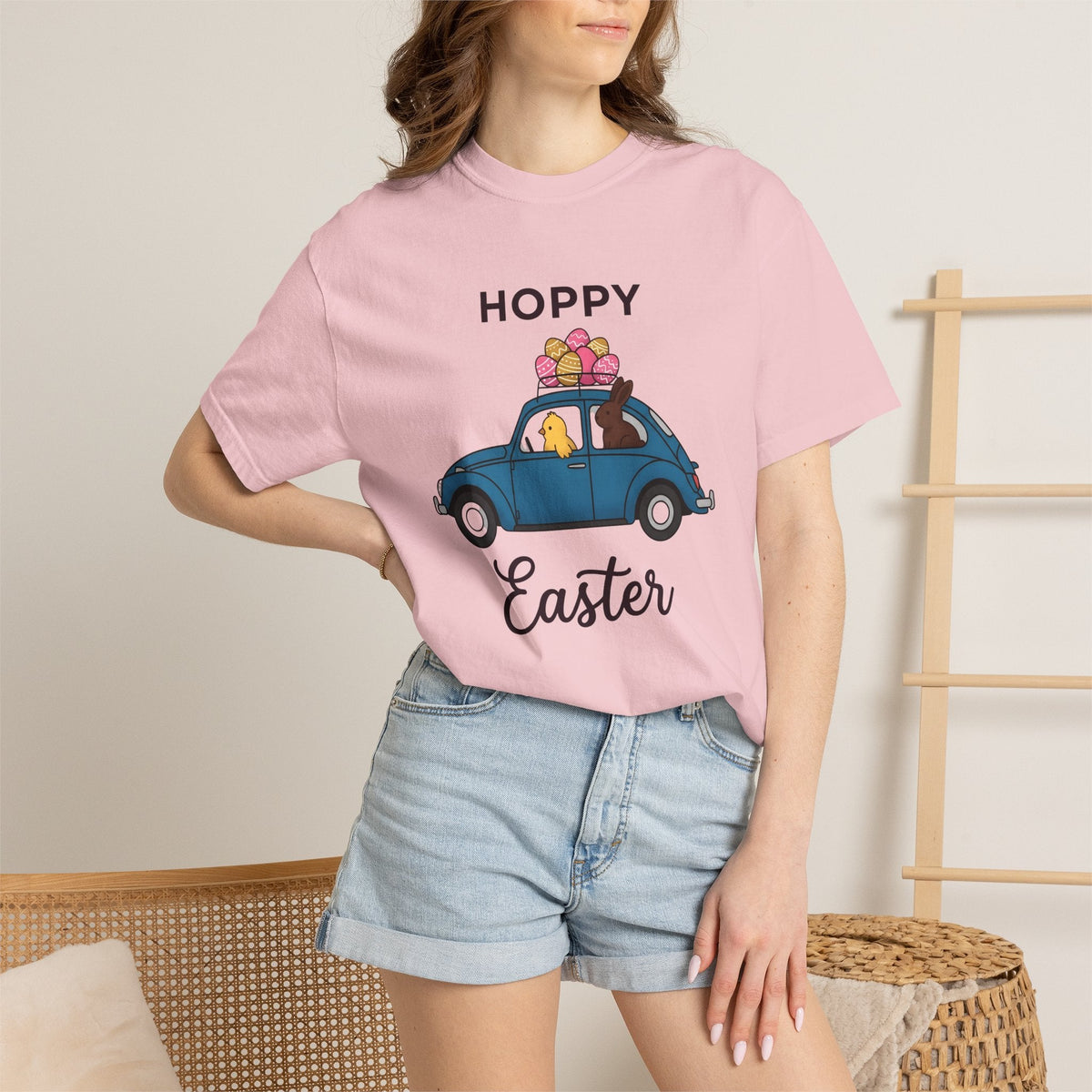 Hare Chick Car Shirt Easter Event Unisex Gift Line Art Tee product image 12