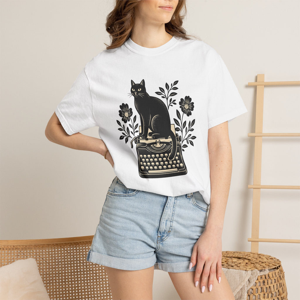 Black Cat Typewriter Shirt Botanical Unisex Gift Hand Drawn product image 6