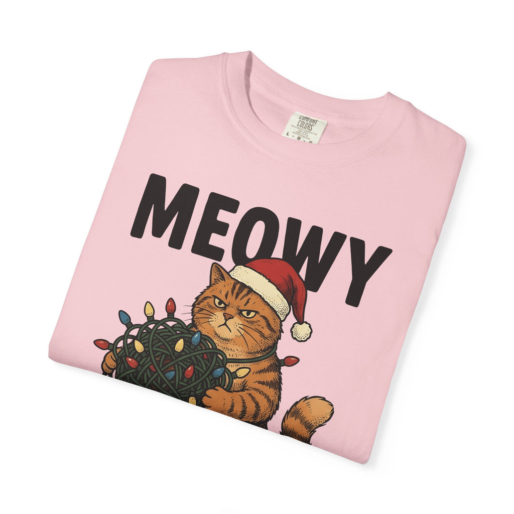 Cat Christmas Hat Shirt Christmas Critters Unisex Gift Line Art Tee Kitty