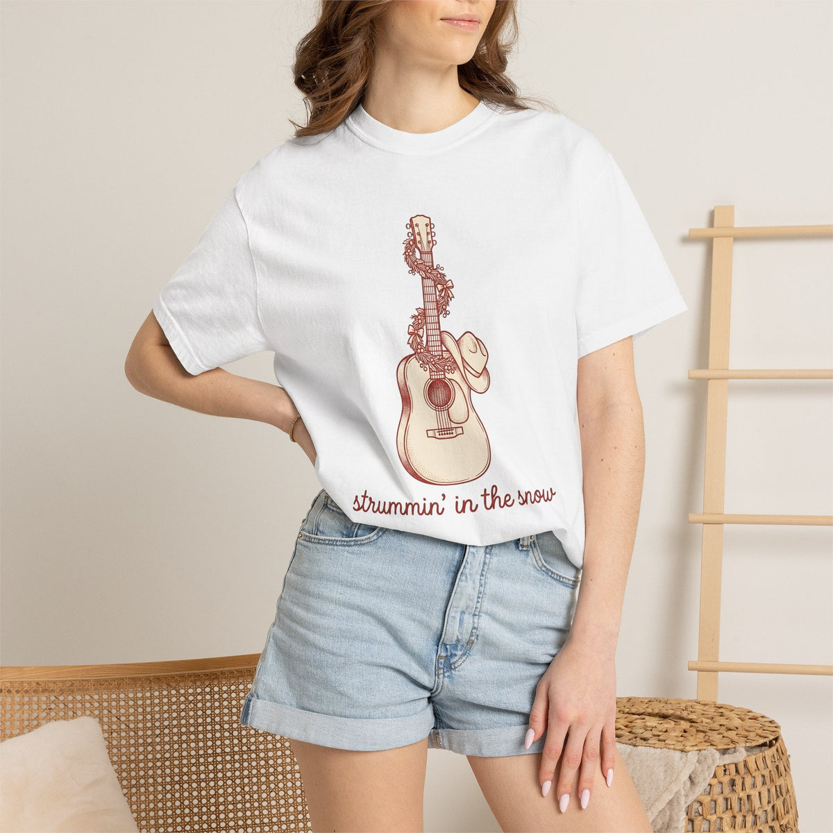 Guitar Wreath Shirt Christmas Music Unisex Gift Hand Drawn product image 6