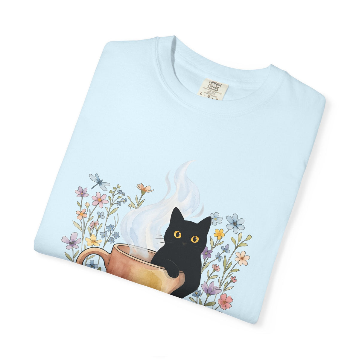 Black Cat Cup Shirt Cat Espresso Unisex Gift Hand Painted Tee Cat Mug T-Shirt