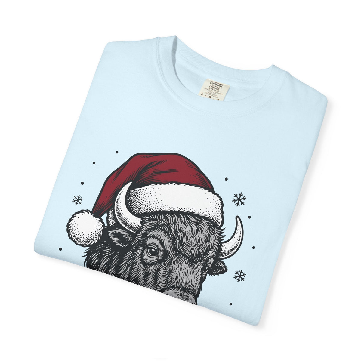 Bison Santa Hat Shirt Christmas Animal Unisex Gift Hand Drawn Tee Buffalo