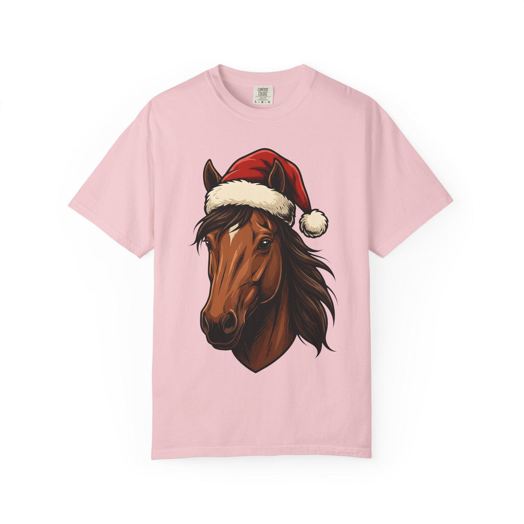 Horse Santa Hat Shirt Christmas Animal Unisex Gift Line Art Tee Equine T-Shirt