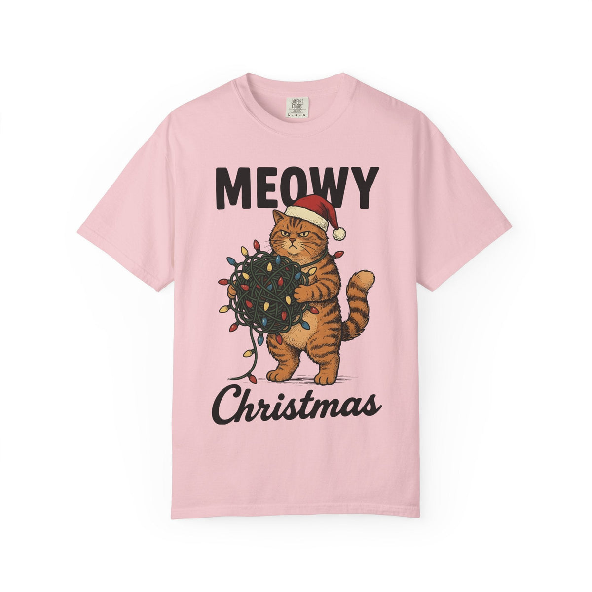 Cat Christmas Hat Shirt Christmas Critters Unisex Gift Line Art Tee Kitty