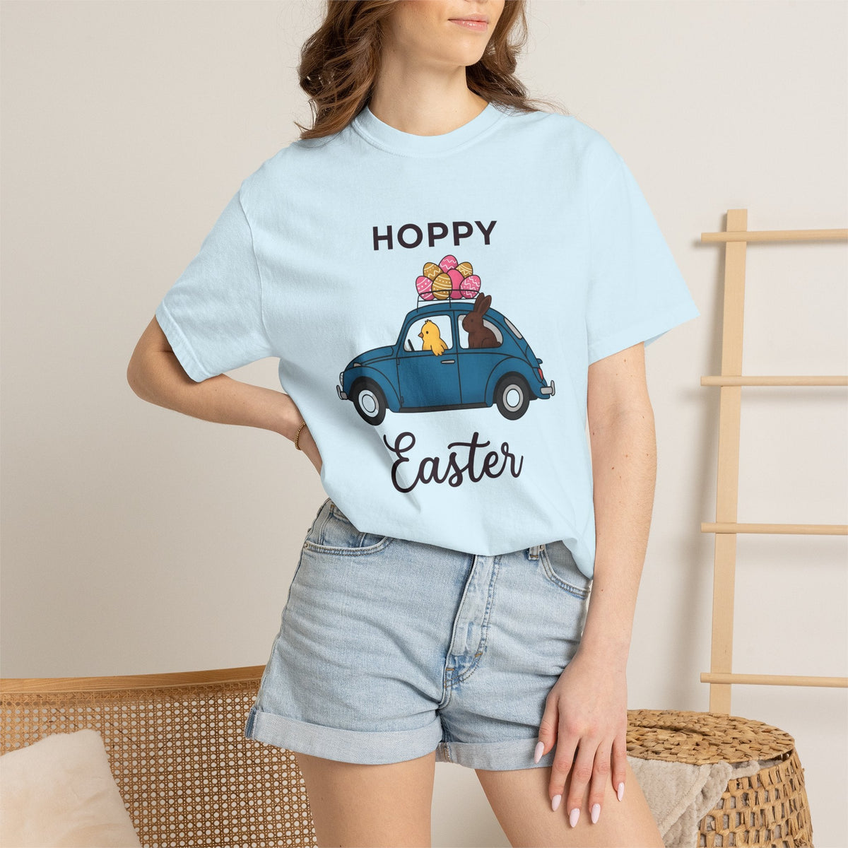 Hare Chick Car Shirt Easter Event Unisex Gift Line Art Tee product image 9