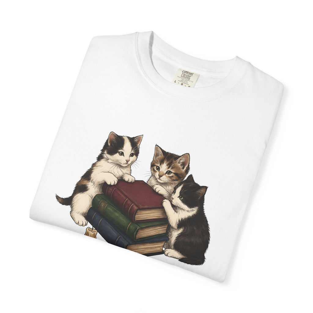 Kitten Stack Shirt Cat Bookworm Unisex Gift Hand Drawn Tee product image 5