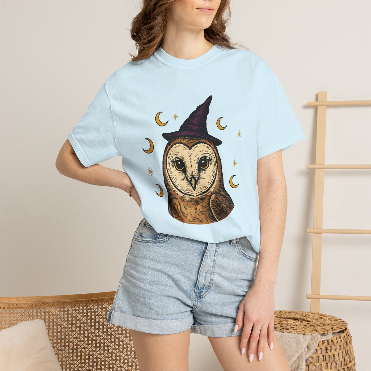 Owl Wizard Hat Shirt Halloween Wildlife Unisex Gift Sketch Tee Wizard Hat