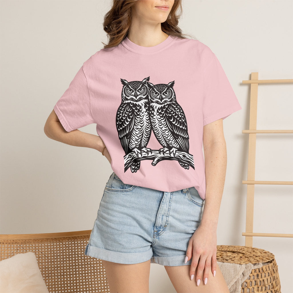 Owl Couple Shirt Animals Forest Unisex Gift Linocut Tee product image 12