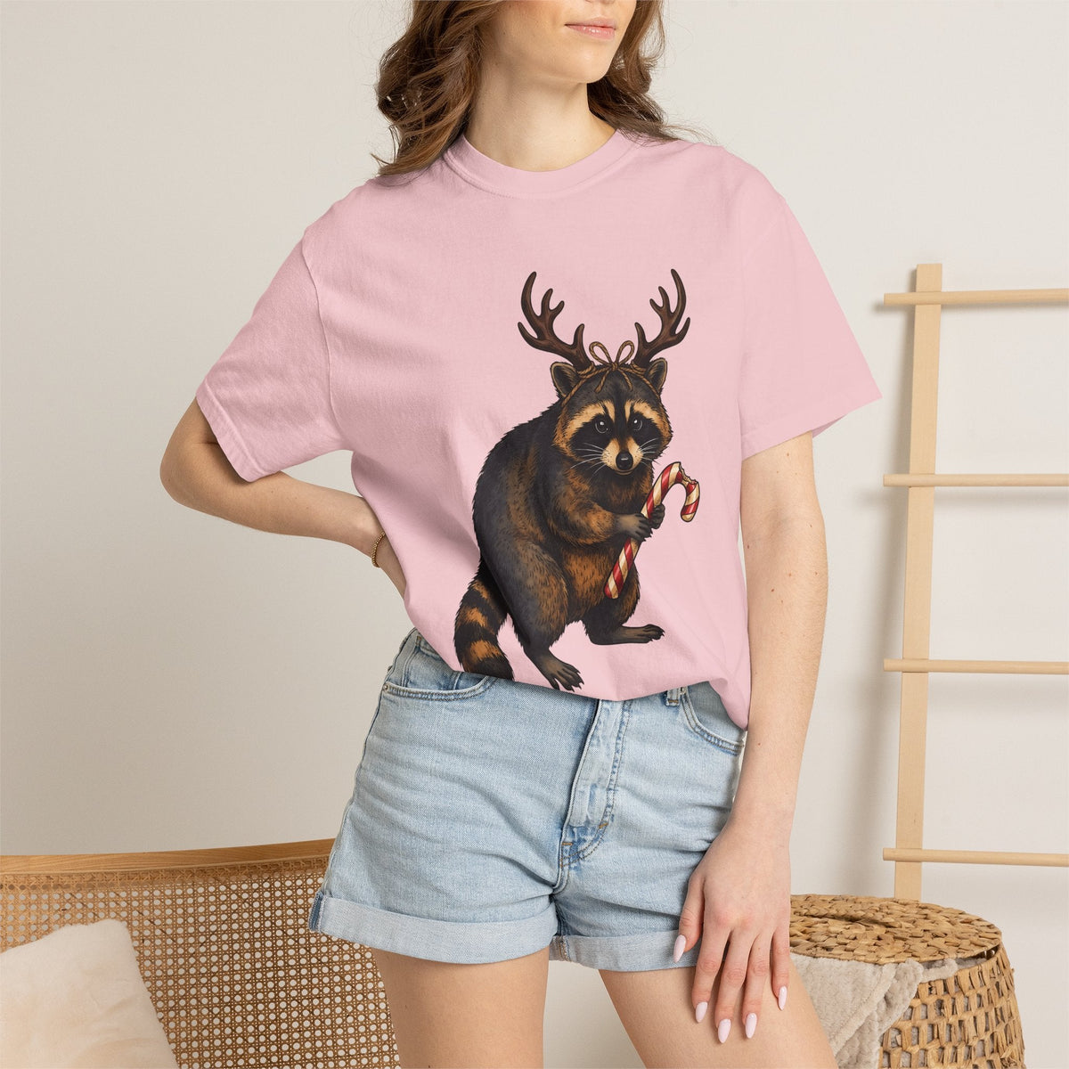 Raccoon Antlers Shirt Christmas Critter Unisex Gift Cartoon product image 12