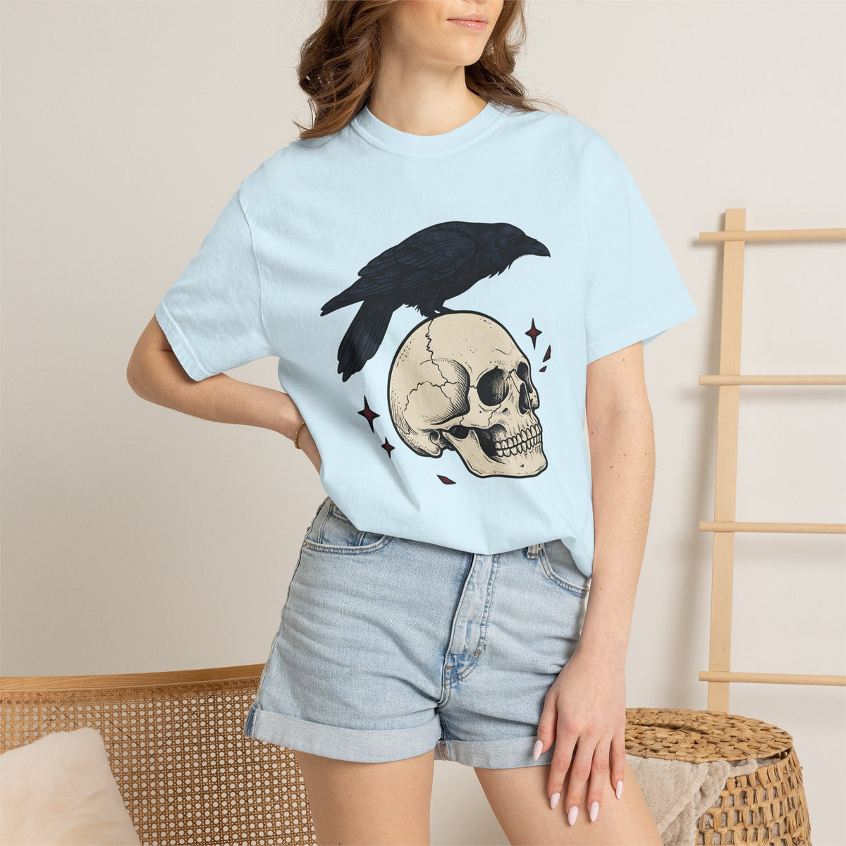 Raven Skull Shirt Halloween Gothic Unisex Gift Tee Crow product image 10