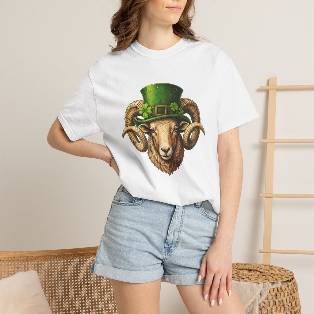 Ram Leprechaun Hat Shirt St Patrick's Day Creatures Unisex Gift Old School Tee
