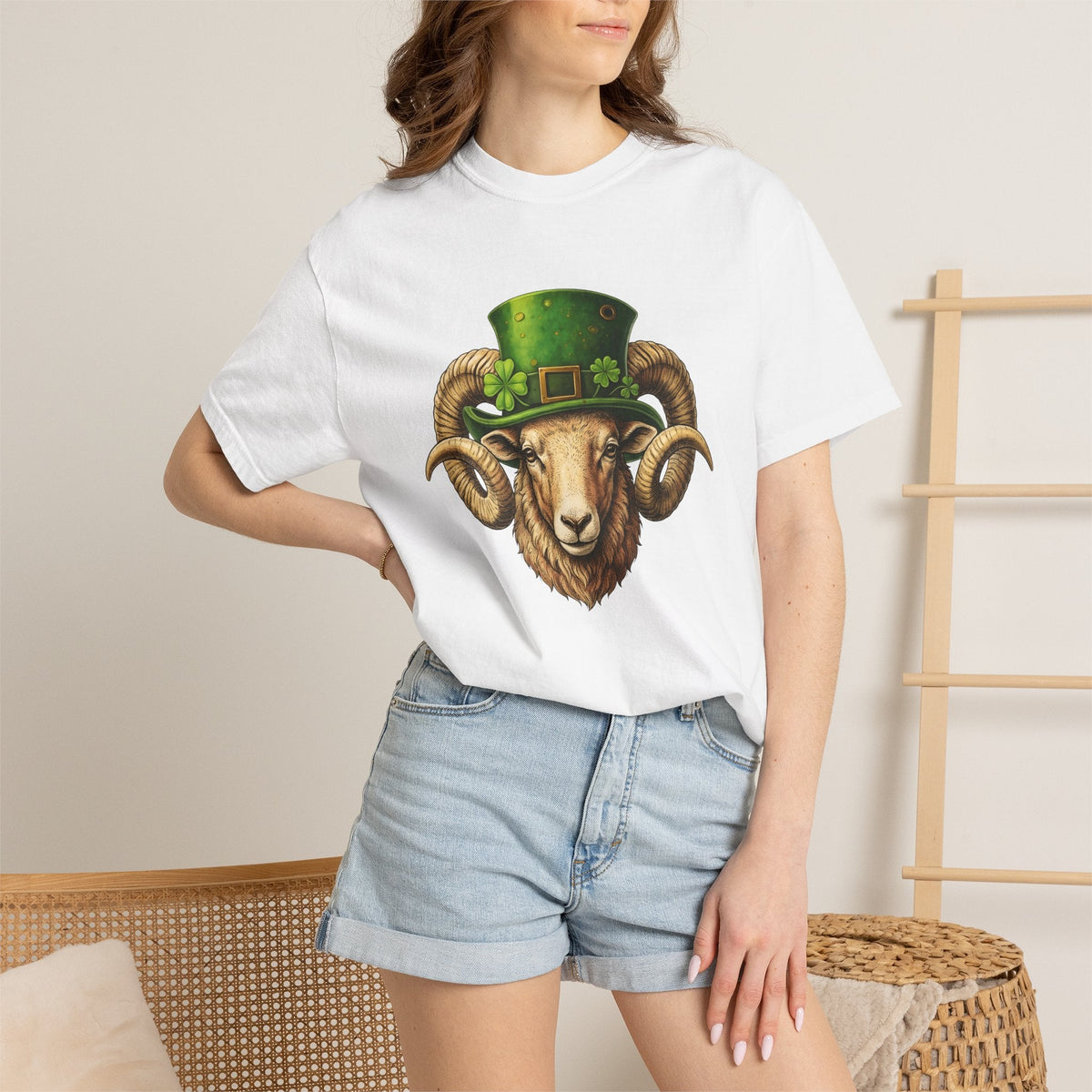 Ram Leprechaun Hat Shirt St Patrick's Day Creatures Unisex Gift Old School Tee
