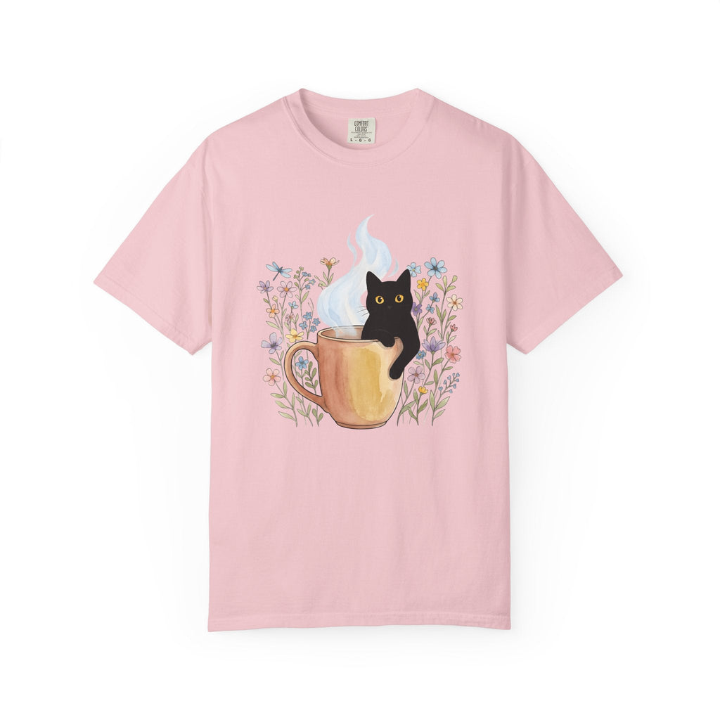 Black Cat Cup Shirt Cat Espresso Unisex Gift Hand Painted Tee Cat Mug T-Shirt