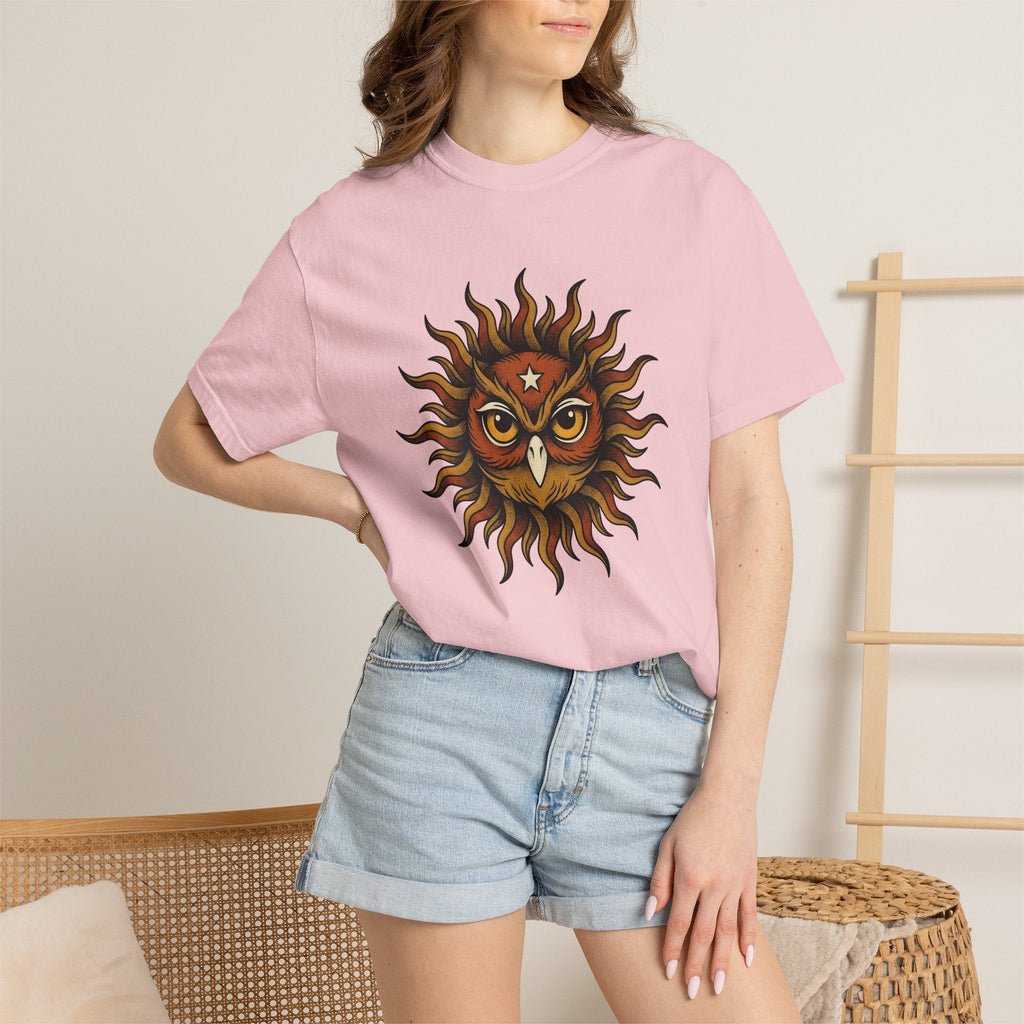Owl Sun Shirt Bohemian Gift Women Line Art Tee Hoot T-Shirt product image 12