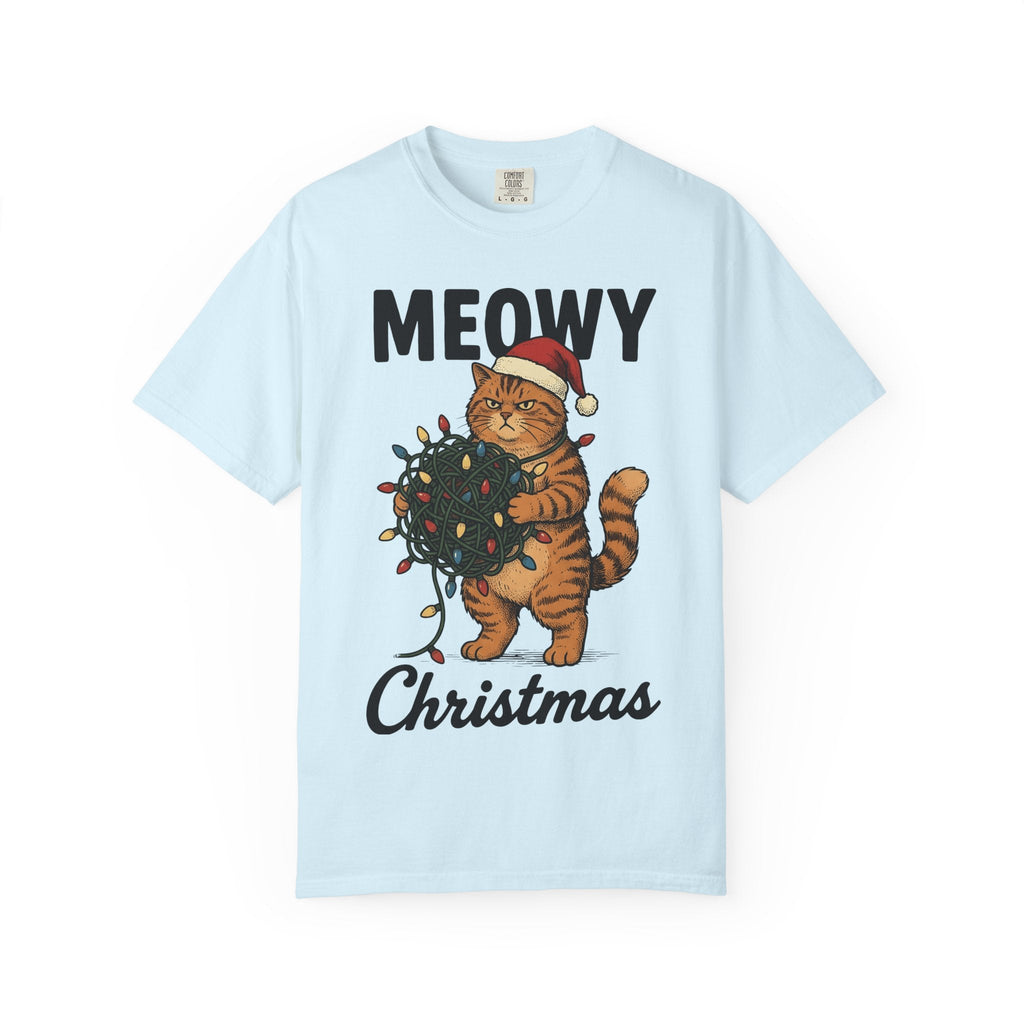 Cat Christmas Hat Shirt Christmas Critters Unisex Gift Line Art Tee Kitty