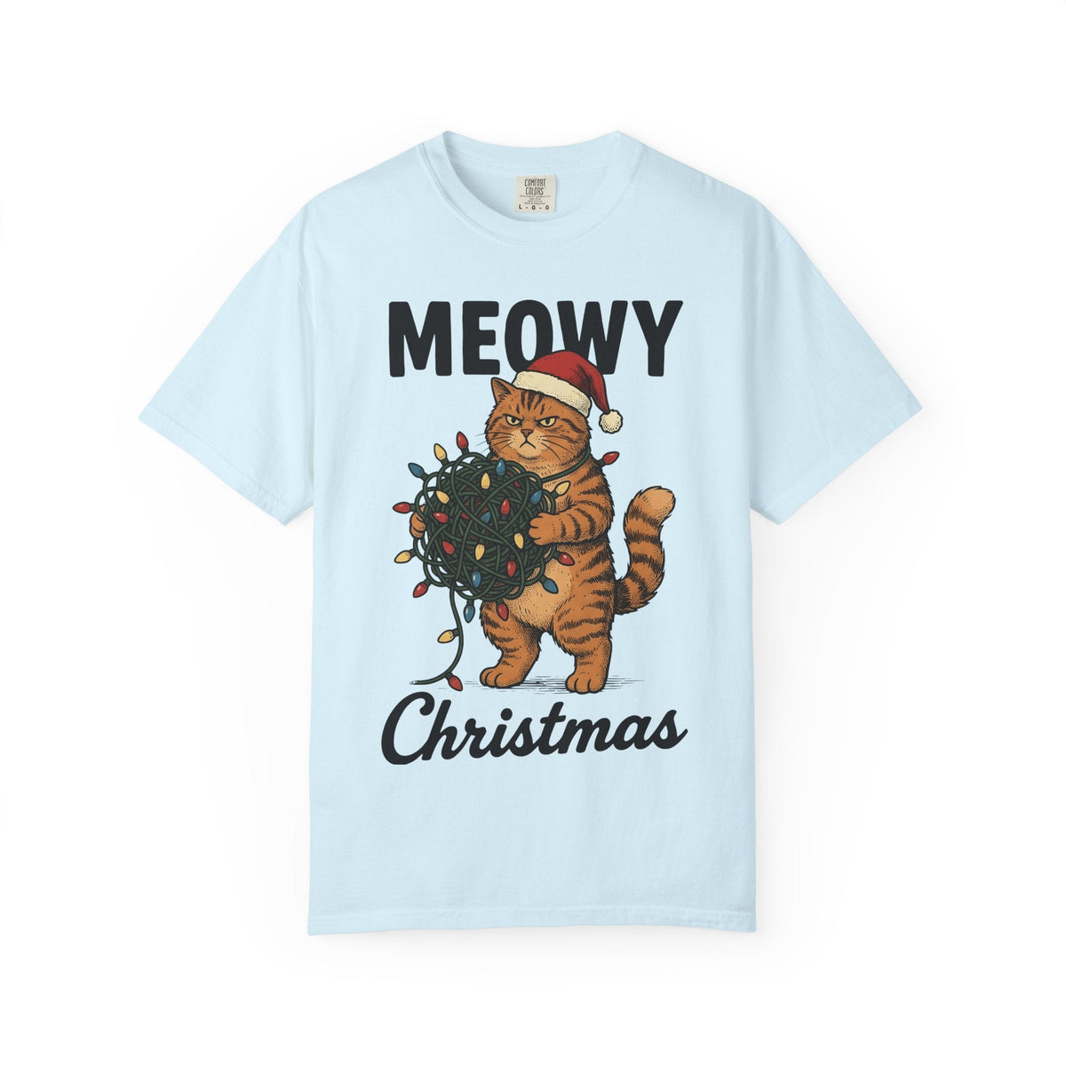 Cat Christmas Hat Shirt Christmas Critters Unisex Gift Line Art Tee Kitty