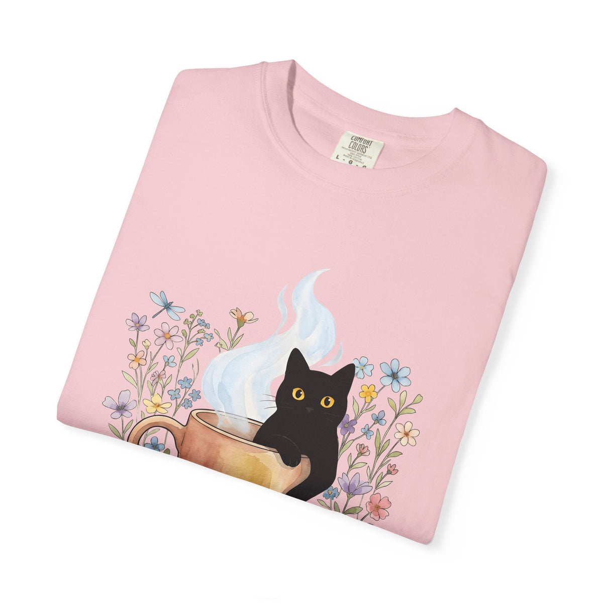 Black Cat Cup Shirt Cat Espresso Unisex Gift Hand Painted Tee Cat Mug T-Shirt