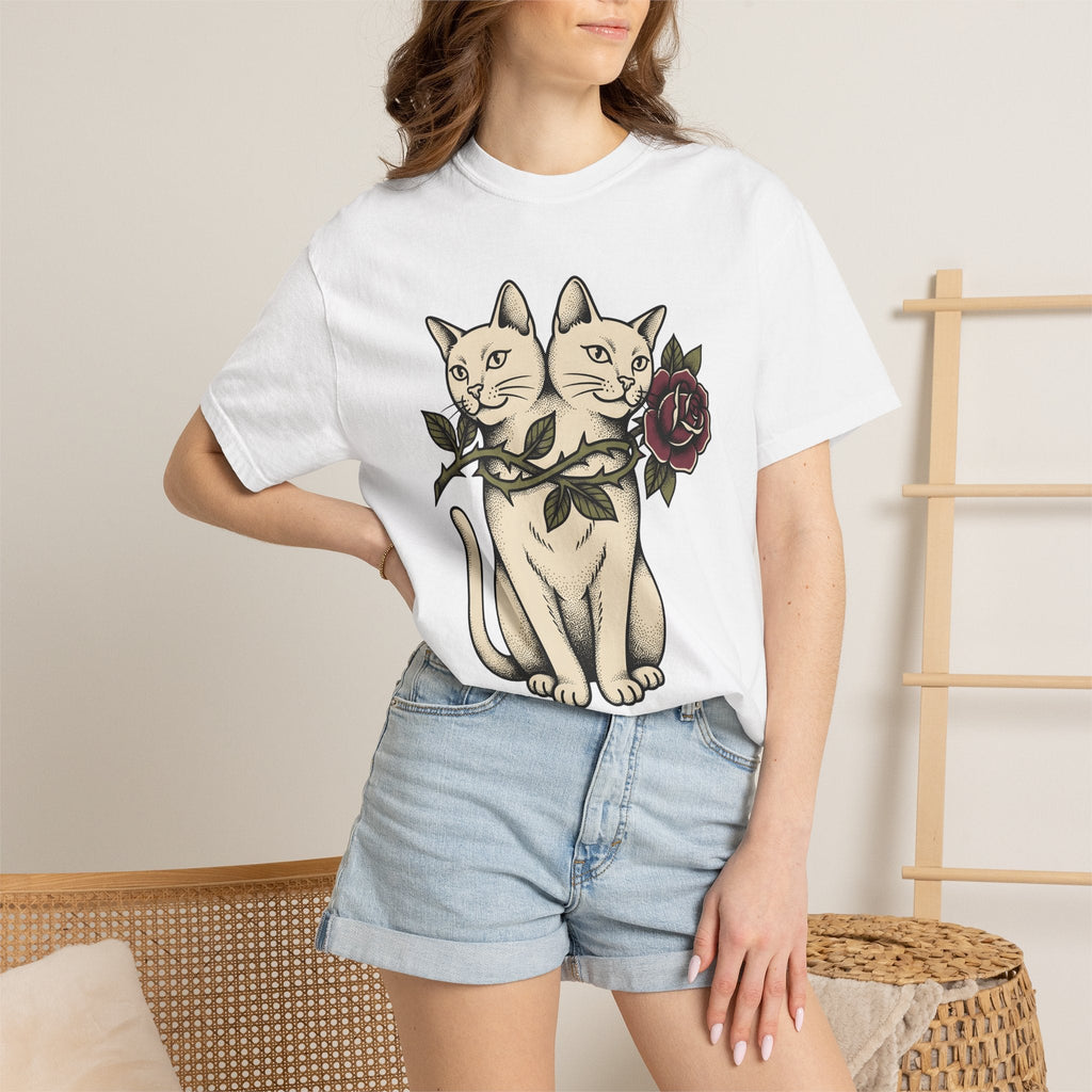 Dual-Headed Feline Shirt Cat Flower Art Unisex Gift product image 6