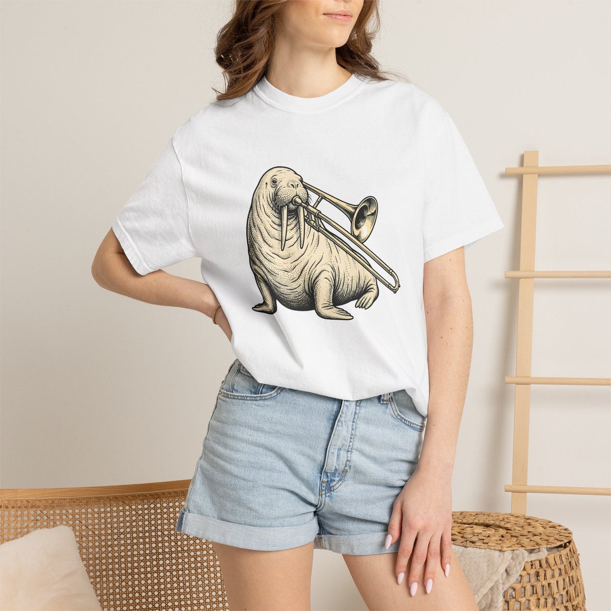 Walrus Trombone Shirt Animals Music Unisex Gift Vintage Tee product image 6