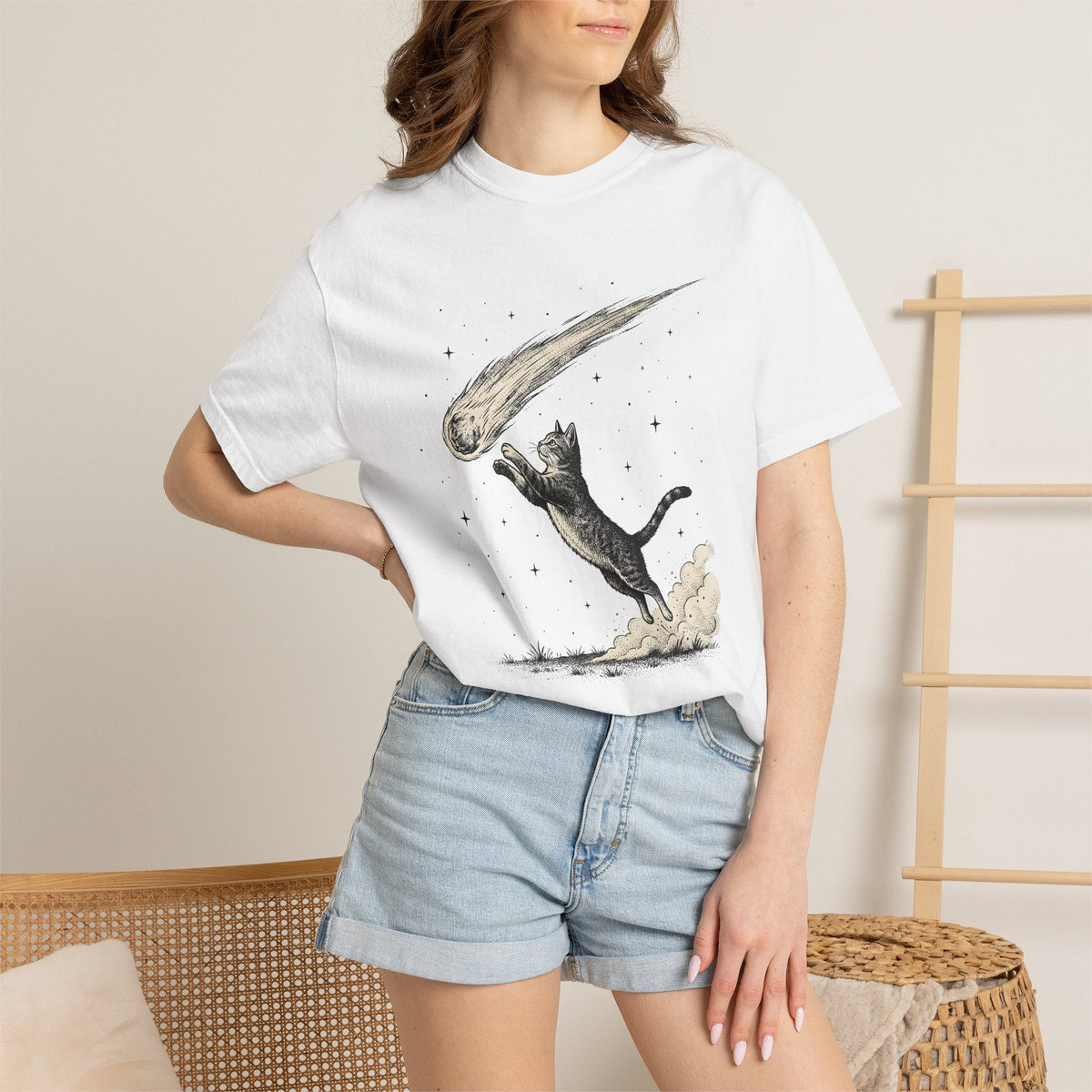 Leaping Cat Shirt Galaxy Unisex Gift Retro Tee Kitten product image 6