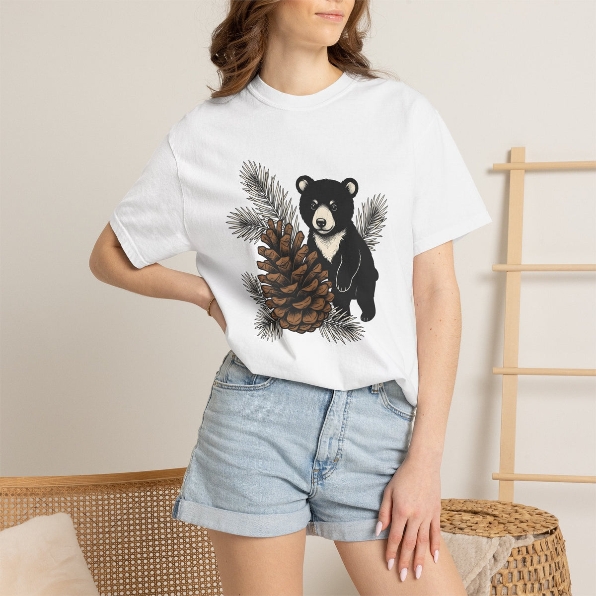 Bear Pinecone Shirt Animals Forest Unisex Gift Block Print product image 6