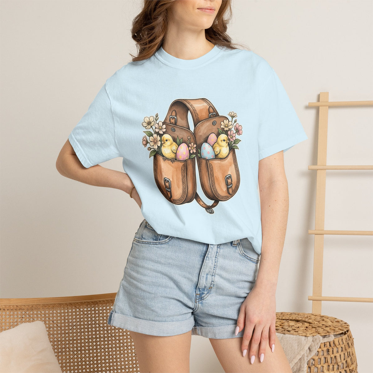 Baby Chicken Bag Shirt Easter Flowers Unisex Gift Floral Tee Chick Bag T-Shirt