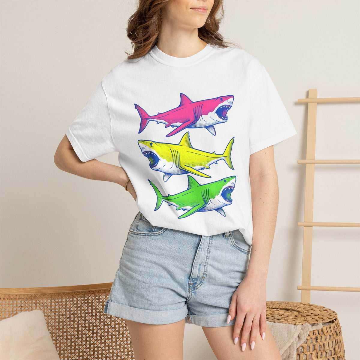 Bright Shark Shirt Ocean Sea Life Unisex Gift Comic Tee product image 6