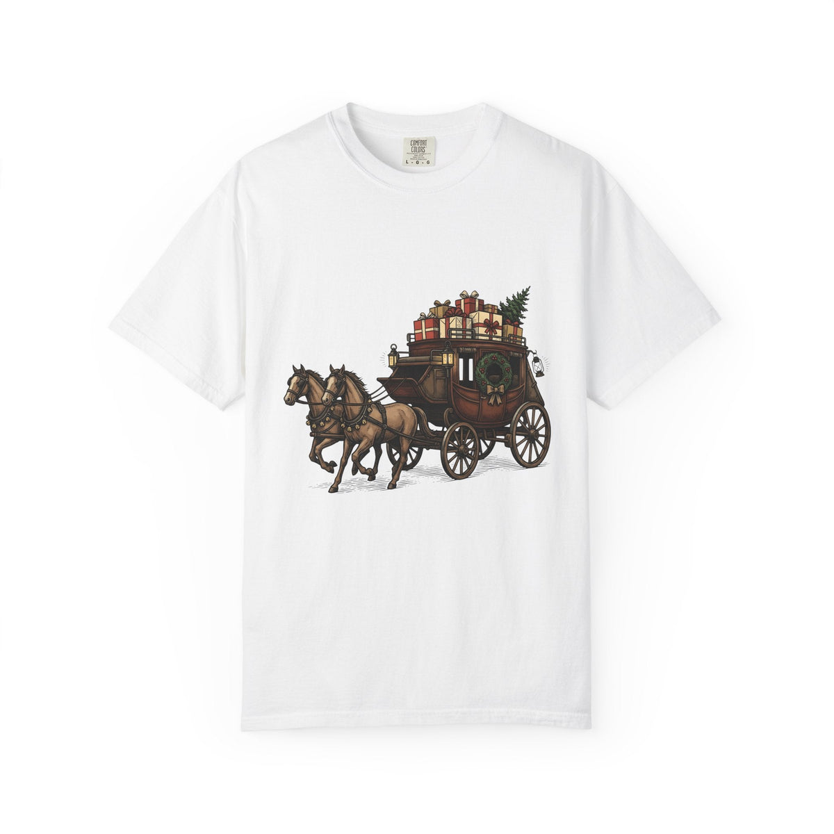 Horse Wagon Shirt Christmas Festive Unisex Gift Retro Tee product image 1