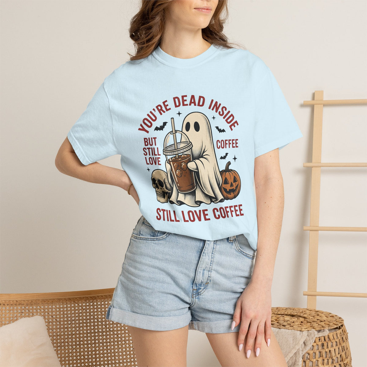 Phantom Coffee Tumbler Shirt Halloween Cafe Unisex Gift Weathered Tee Travel Mug