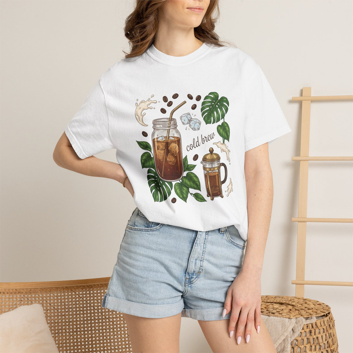 Iced Coffee Jar Shirt Coffee Foodie Unisex Gift Hand Drawn Tee Cold Brew T-Shirt