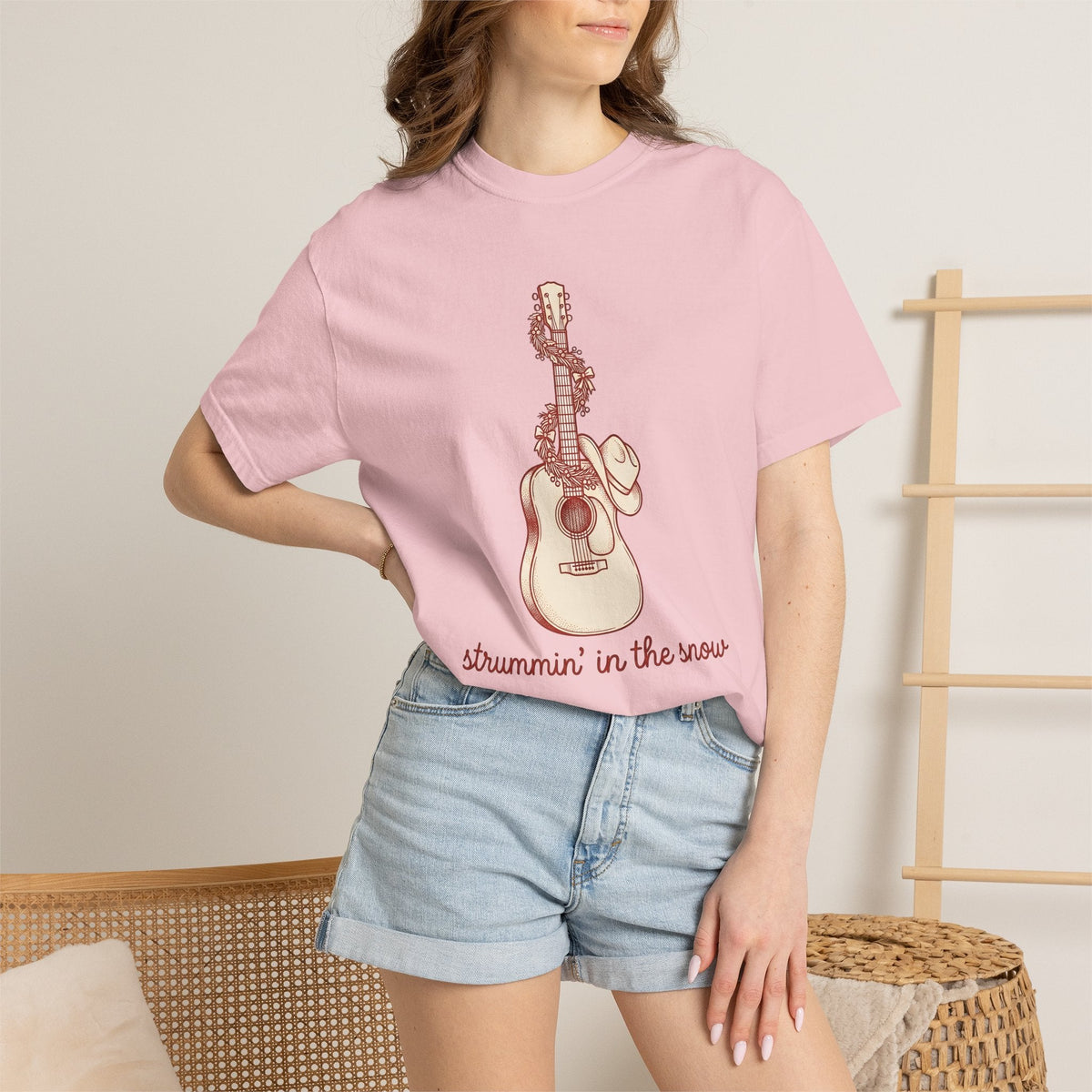 Guitar Wreath Shirt Christmas Music Unisex Gift Hand Drawn product image 12