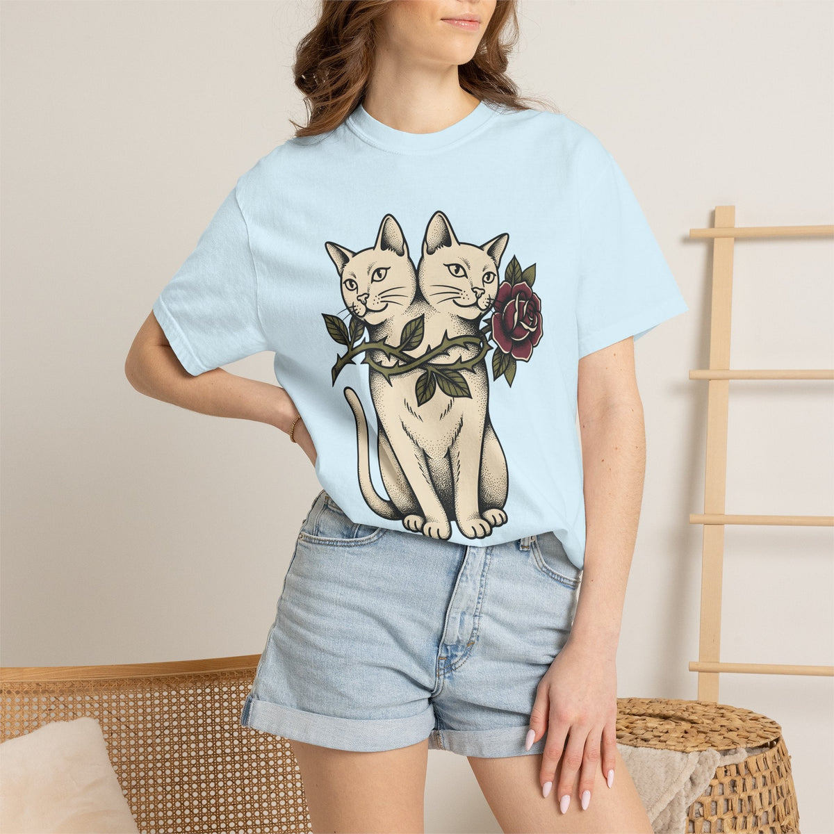 Dual-Headed Feline Shirt Cat Flower Art Unisex Gift product image 9