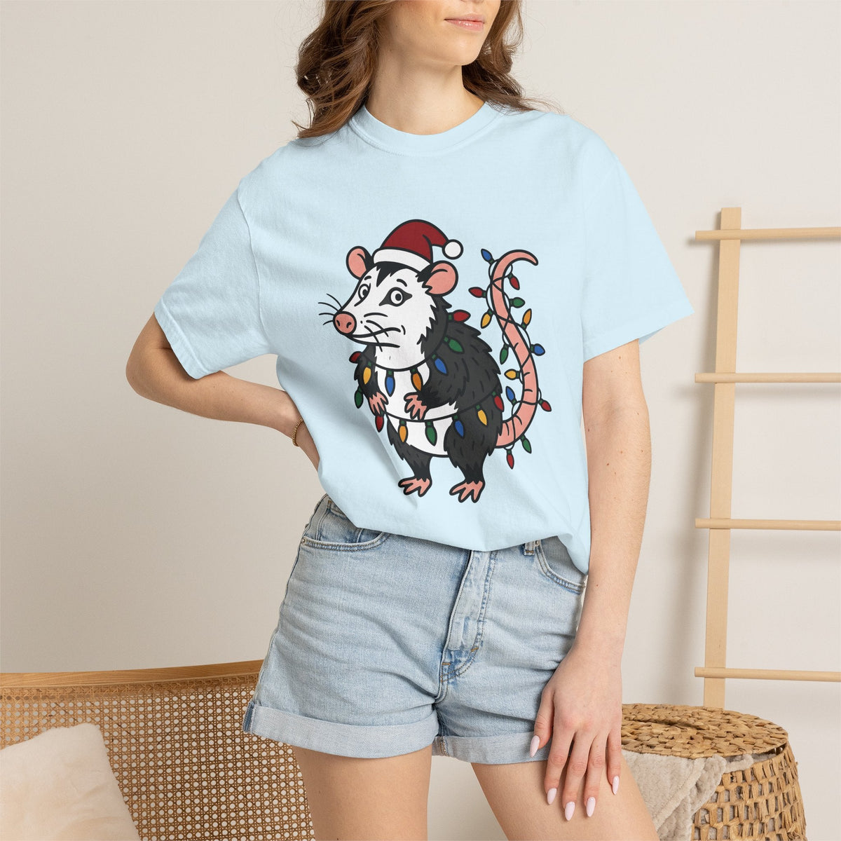 Possum Christmas Hat Shirt Christmas Pet Unisex Gift Doodle Tee Opossum T-Shirt
